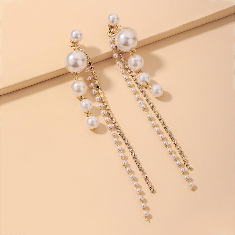 

Элегантные серьги-кисточки из стерлингового серебра с кристаллами и искусственным жемчугом - Универсальные, модные, длинные серьги для женщин