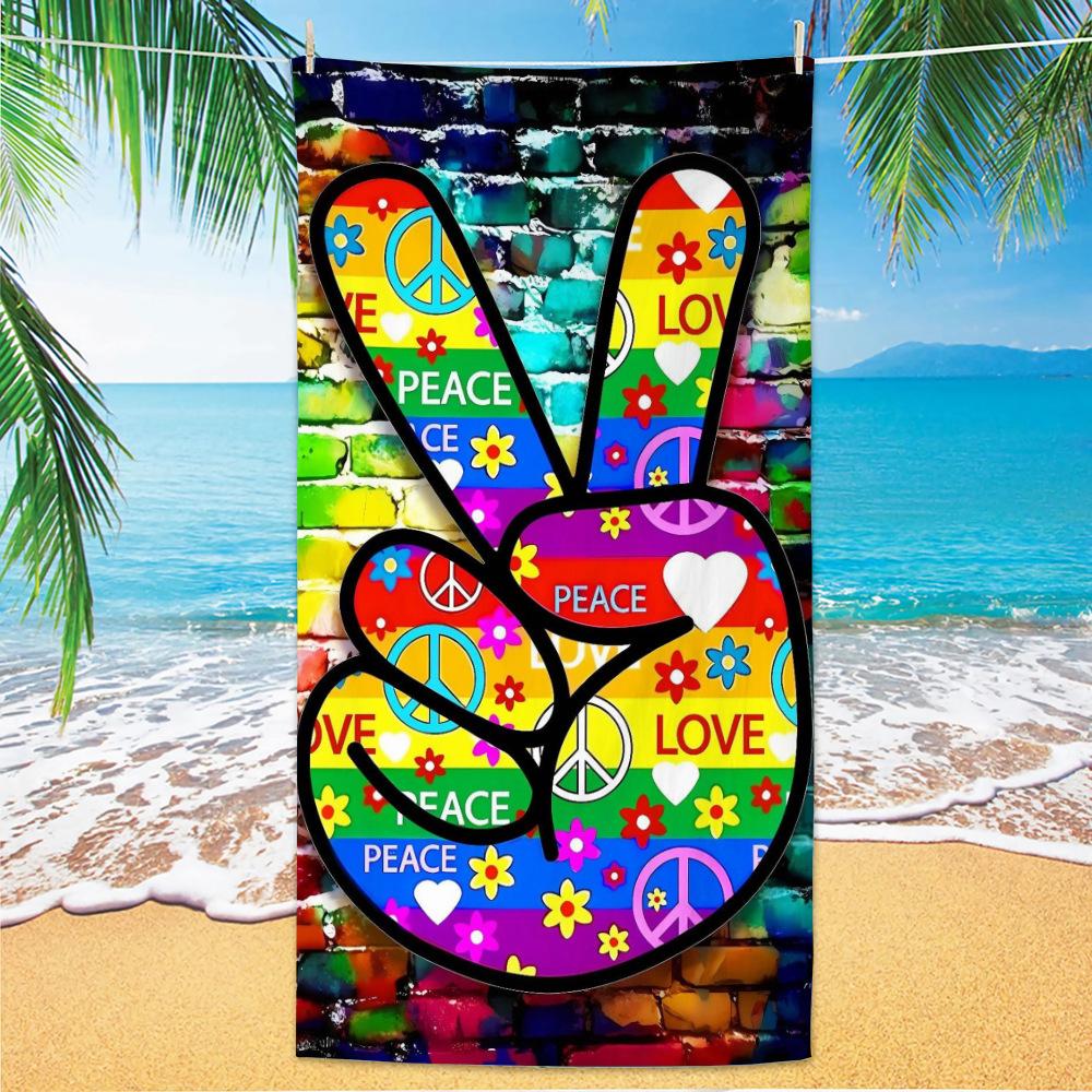 Boho-Stil und Friedenssymbol, Strandtücher aus ultrafeiner Faser, Strandurlaubsfotos, Dekorative Handtücher, Schalhandtücher