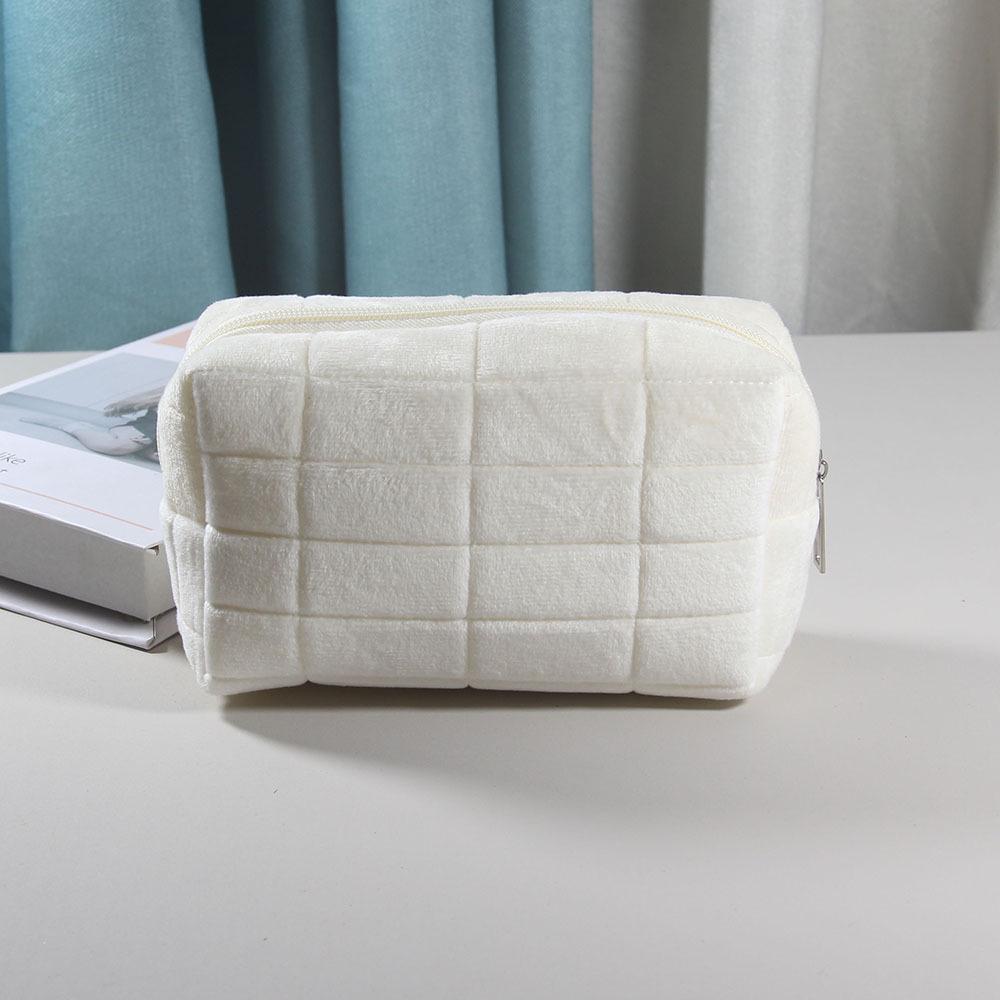 Plaid High-Capacity Makeup & Stationery Bag - Small Unzip Pillow Design