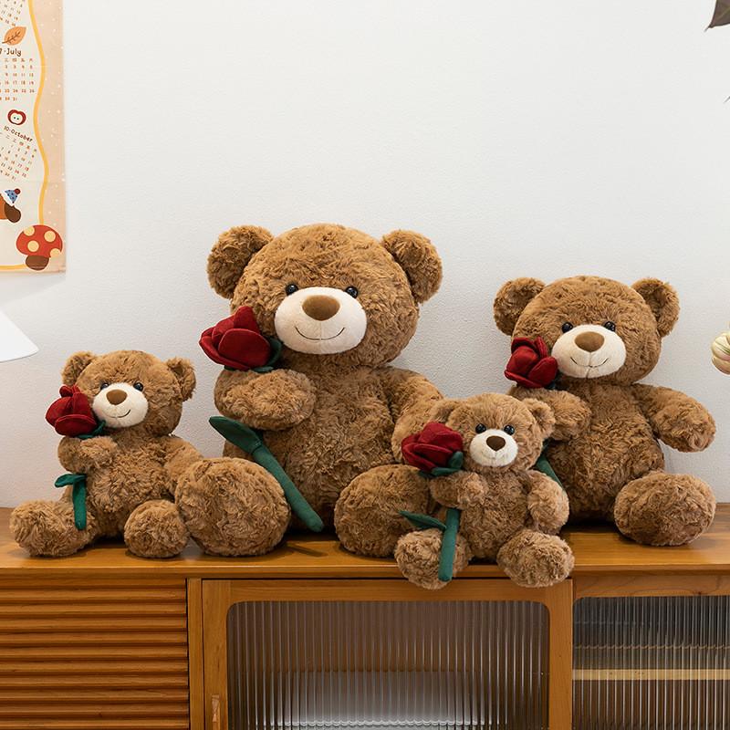 Bear Doll Teddy Plush Toy With Roses Decorate For Birthday Presents And Collect