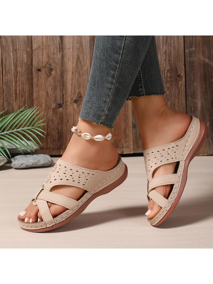 

Новые женские ортопедические тапочки, босоножки на танкетке, удобные женские повседневные босоножки с большим пальцем в стиле ретро, коррекция, размер плюс 43 43 бежевый