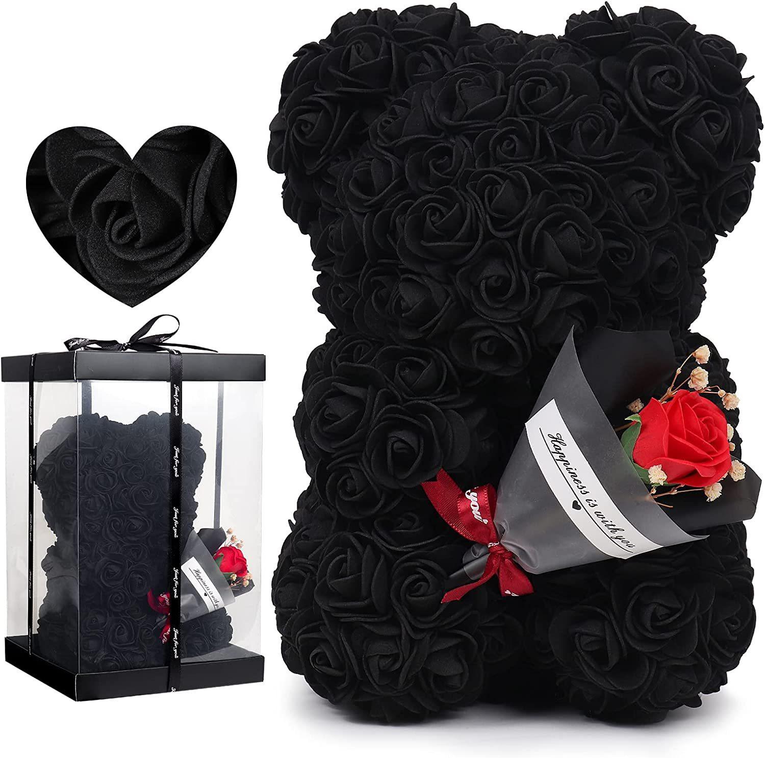 2026 New Romantic Eternal Flower Rose Bear in Gift Box Valentine s day Mother s day Anniversary Gift Wedding Party Decor with Gift Box чёрный