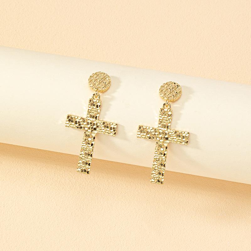 Korean Minimalist Cross Texture Earrings - Women's Trendy Street Style Studs