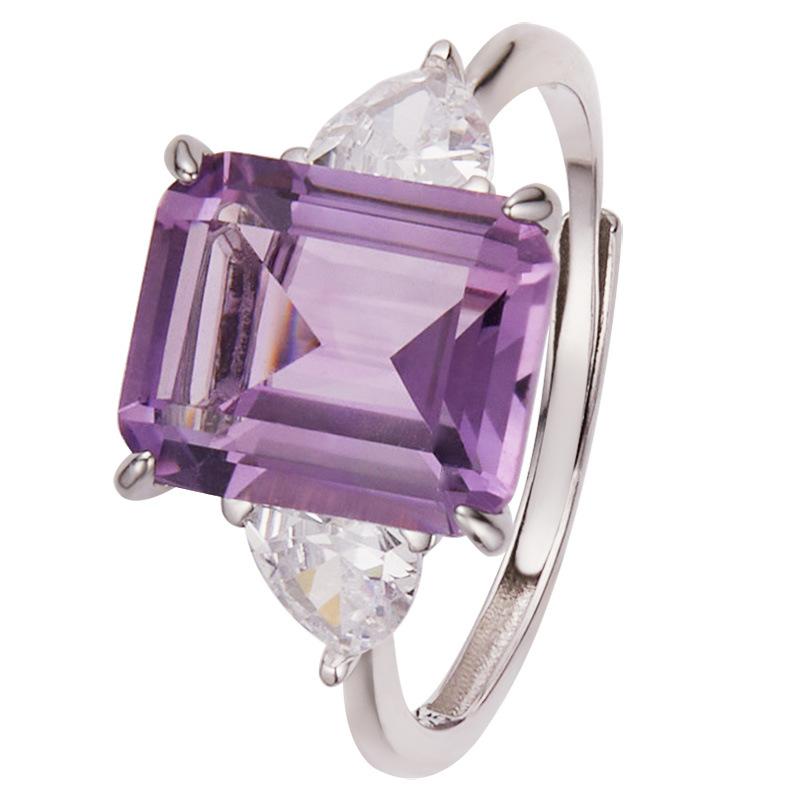 Natural Color Treasure Citrine Amethyst Ring Women'S S925 Sterling Silver Index Finger Ring Xiaohongshu Earrings