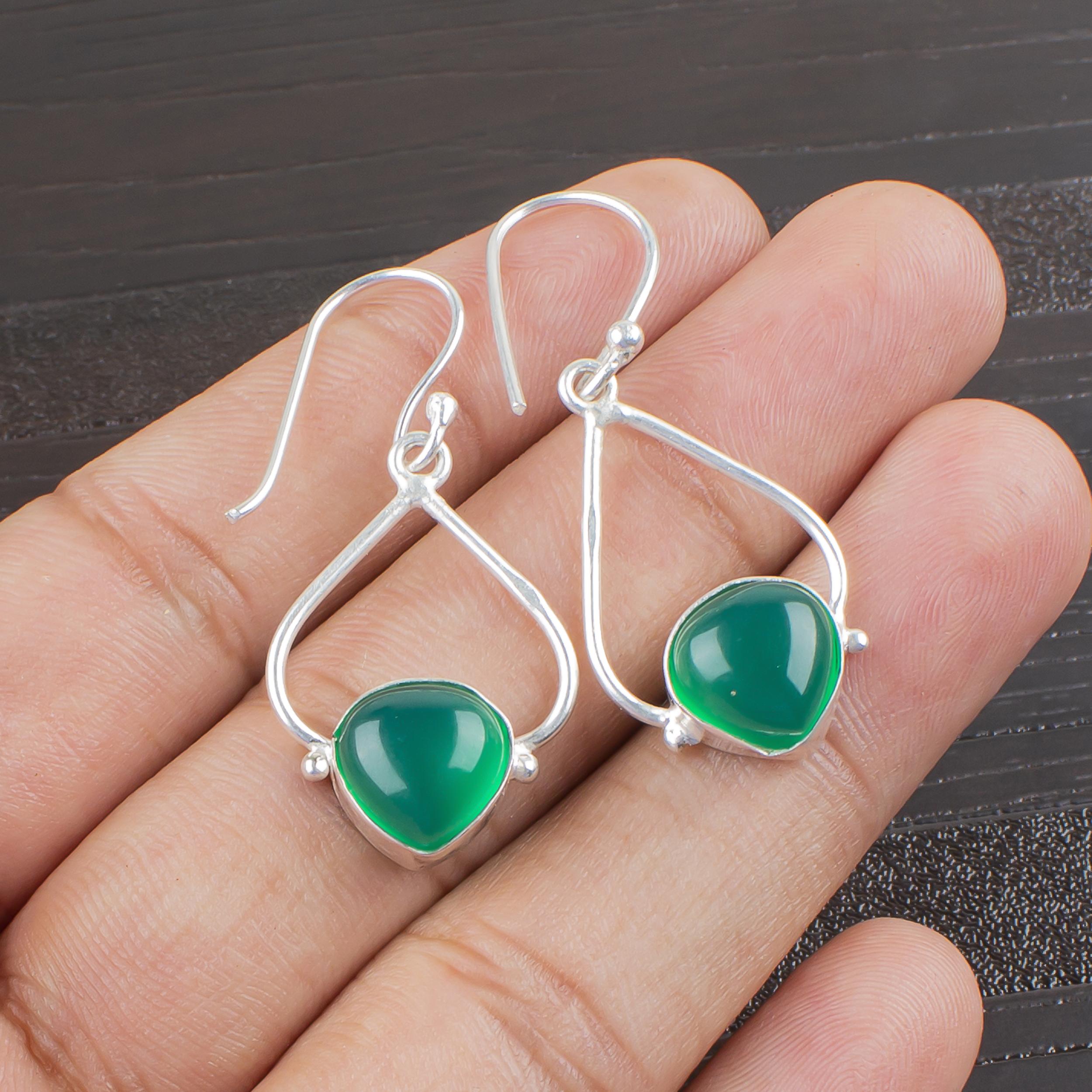 

Серьги-кабошоны из зеленого оникса, Ювелирные изделия из серебра 925 пробы, Красивые серьги ручной работы для свадебного подарка 1.80 Inches зелёный