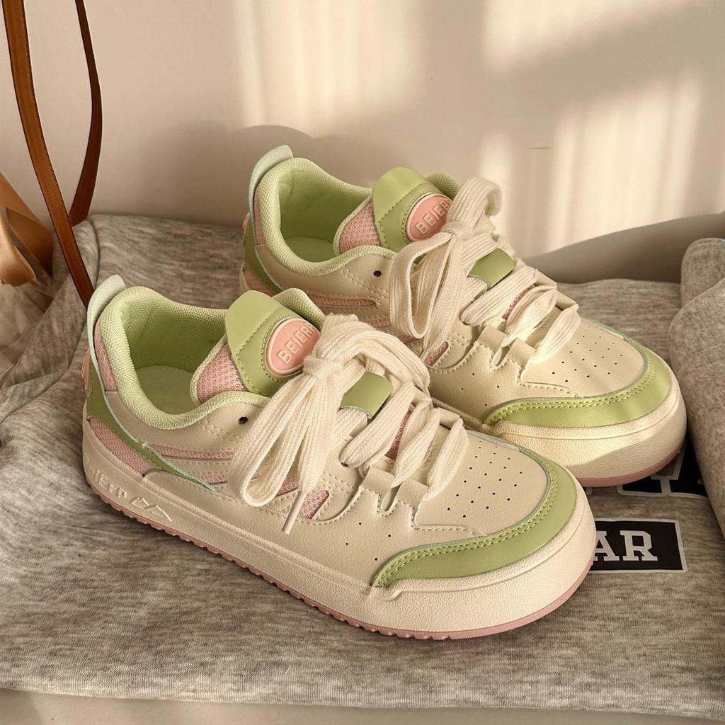 2025 Spring New Fresh Green Color Matching Casual Versatile Little White Shoes Sweet Ins Moral Training Shoes Women