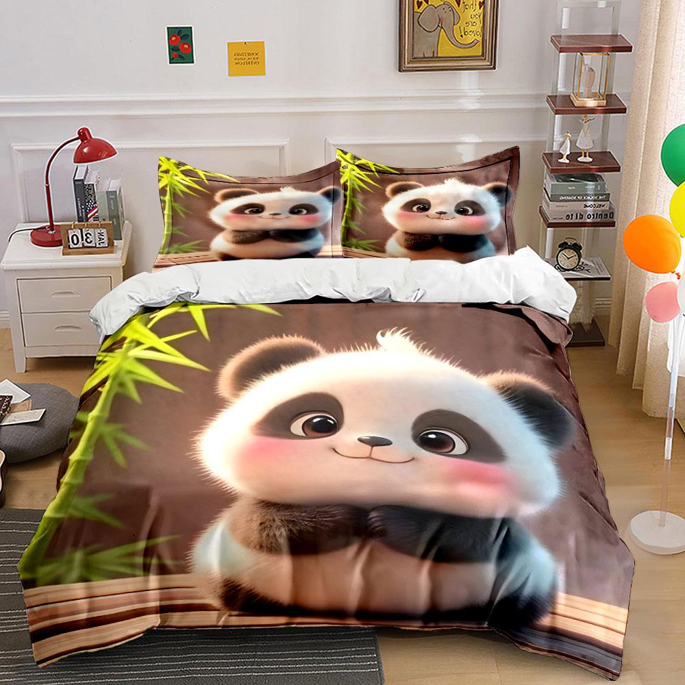 Adorable Baby Panda Smiling Gently Duvet Cover Set With 3D Printing Design Soft Polyester Bedding Set All-Season Comfort