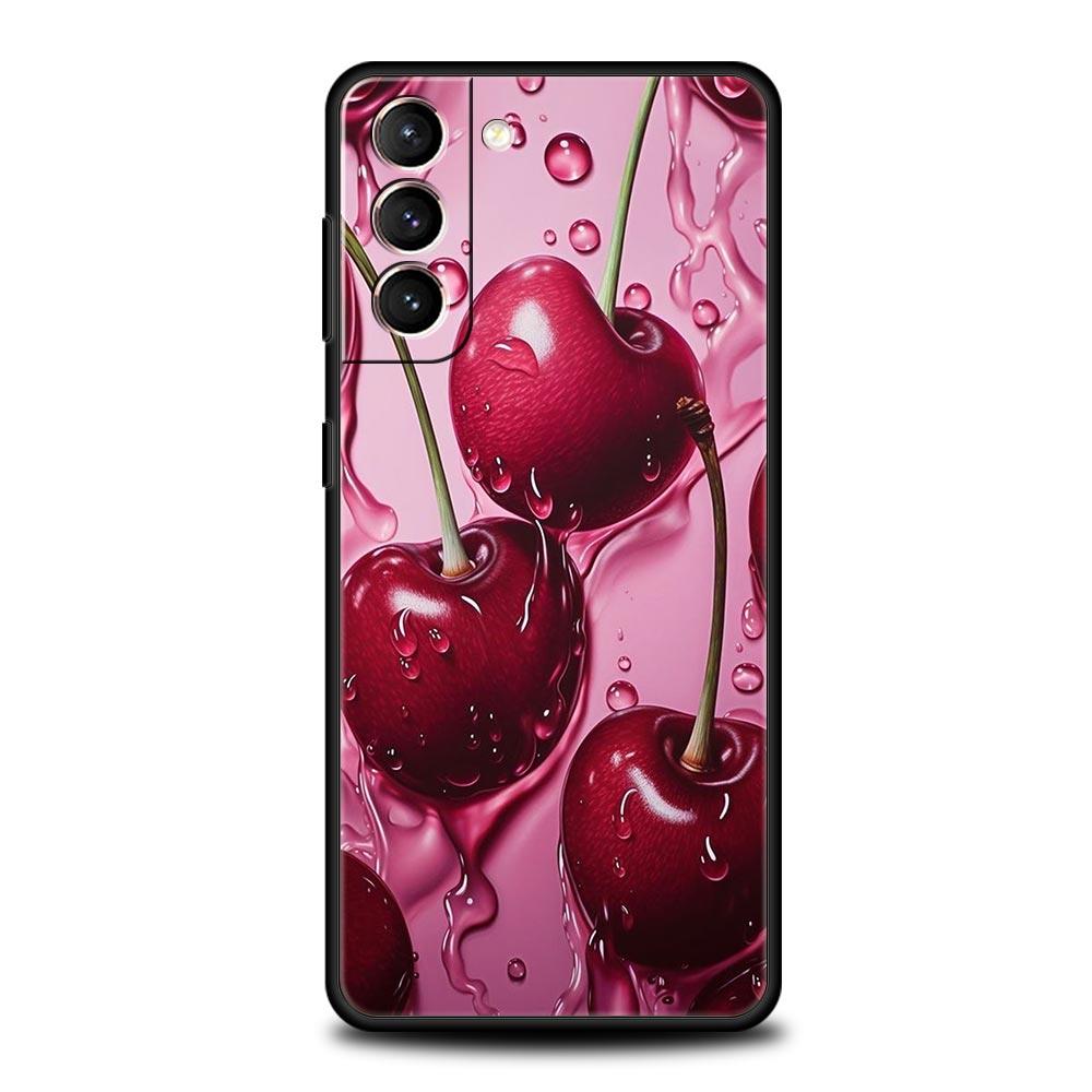 

Cherries Cherry Fruit Phone Case For Samsung Galaxy S26 Ultra S25 Plus S24 FE S23 S22 5G S21 S20 Cover Black Soft S21 FE 5G