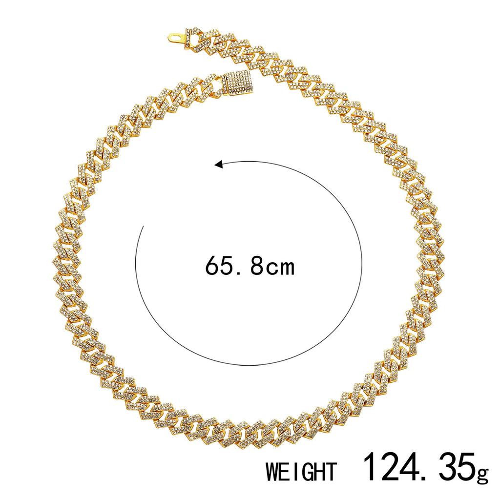 Exaggerated Personality Punk Cuban Chain Alloy Rhinestone Necklace Bracelet Direct Sales
