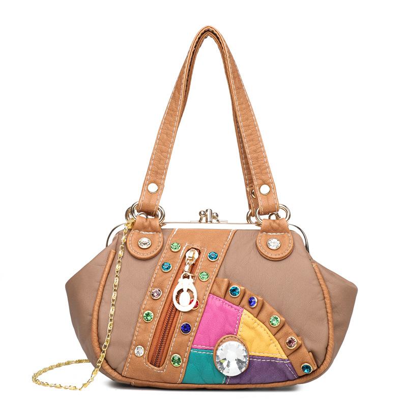 Modische kleine Tasche für Damen  Damen-Schultertasche  Diamant-Damen-Ketten-Crossbody-Tasche in Kontrastfarbe beige