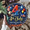 2D Flat, 1pc Round 4th of July Aluminum Hanging Sign, Patriotic Bald Eagle Statue of Liberty Balloon Firework Design, Retro Distressed Patriotic Wall