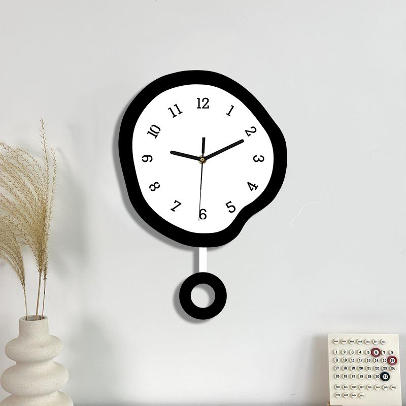 Twisted Elliptical Swinging Wall Clock, Creative and Fun with Pendulum, Silent Clock Suitable for Living Room, Kitchen