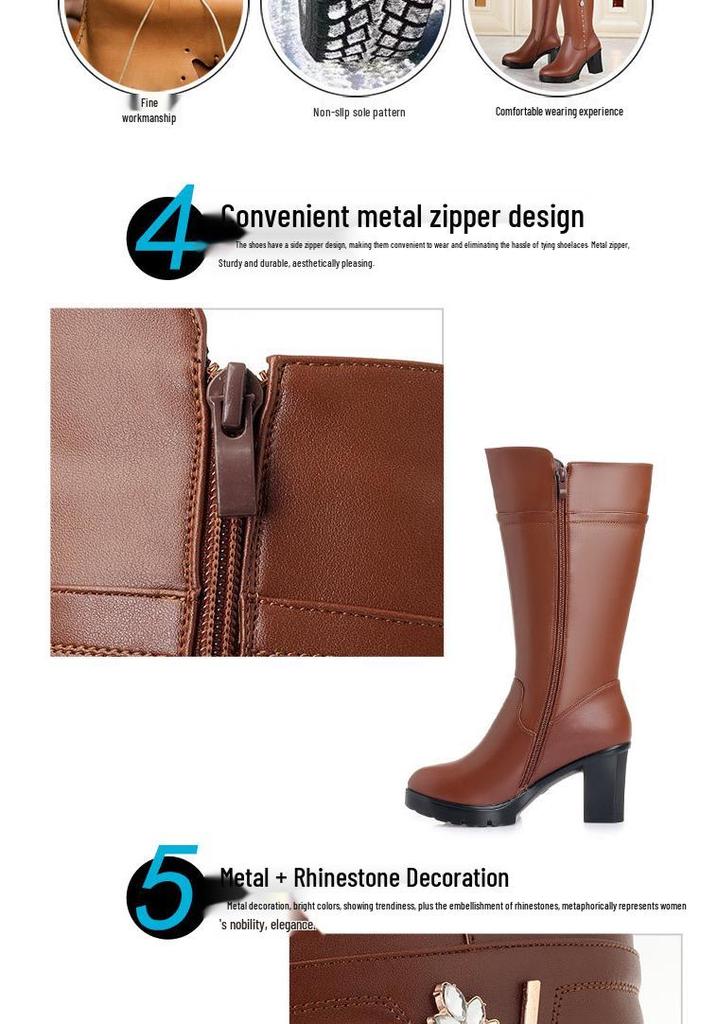 2025 Winter Women's High-Heeled Round Toe Martin Boots with Fleece – Stylish and Warm
