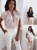 2024 Summer Solid Color V-Neck Short Sleeve Women's Blouse