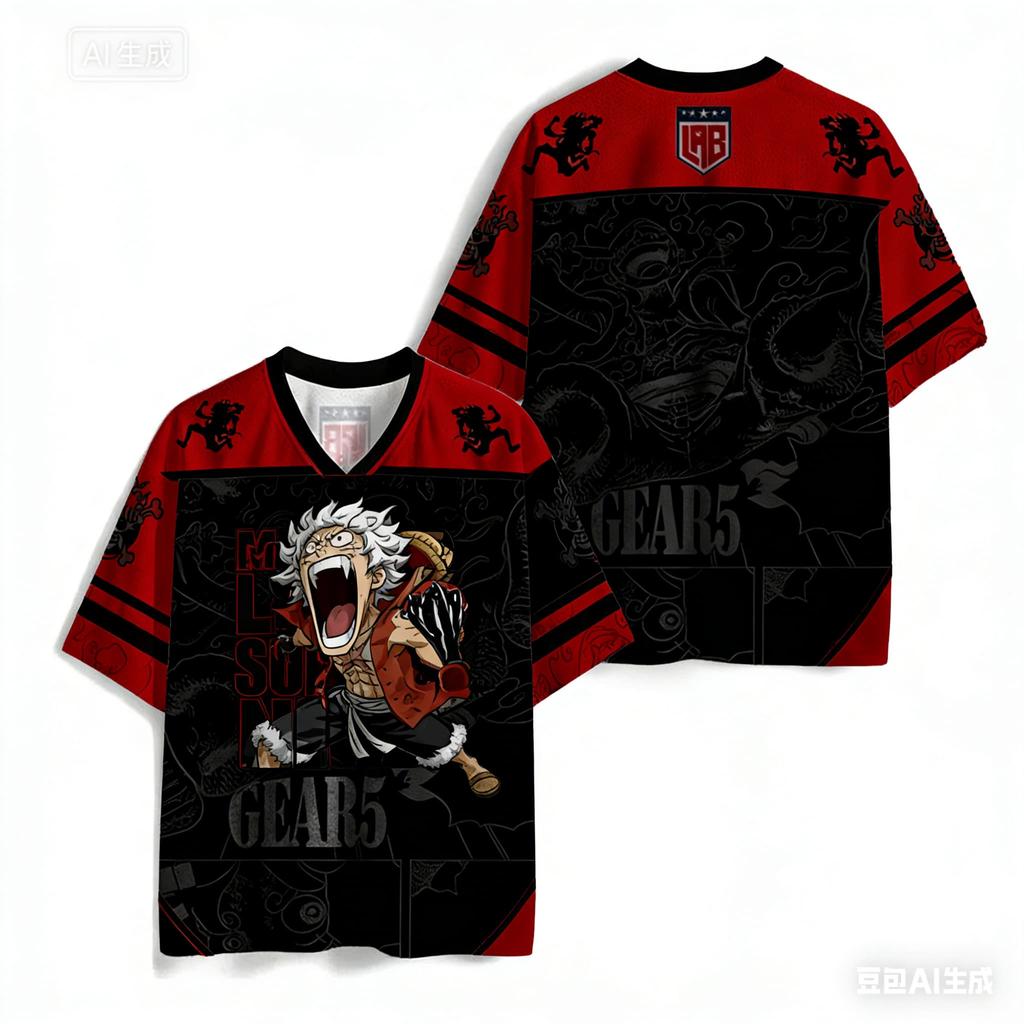 One Piece Straw Hat Pirates Oversized V-Neck Jersey 3D Quick Dry T-Shirt for Men Women Kids Anime Fan Tee Summer Streetwear