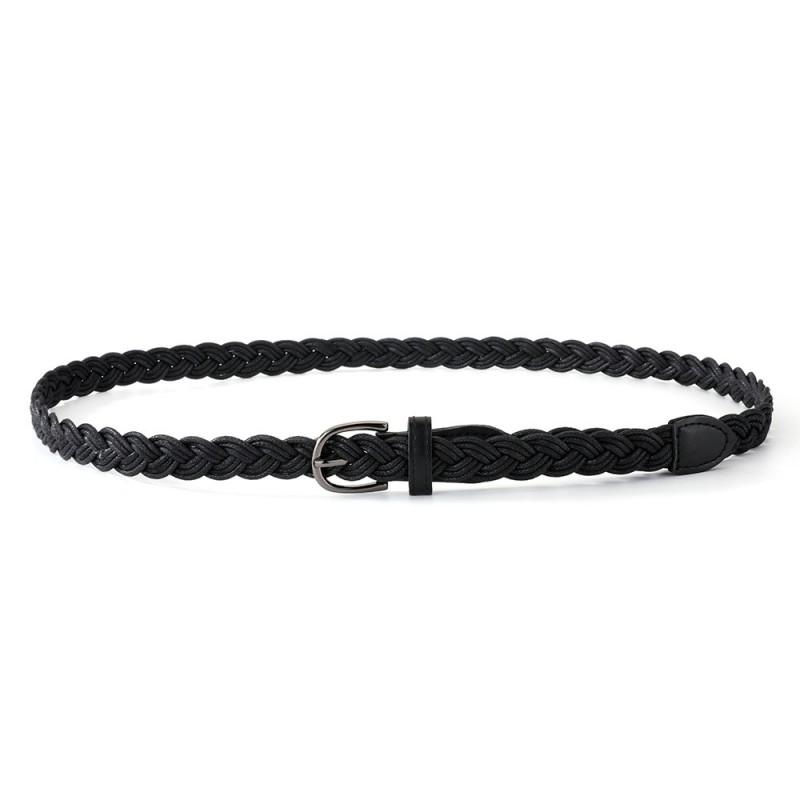 Boho Chic Braided Cotton Linen Waist Belt With Metal Pin Buckle Women Thin Black Adjustable Dresses Jeans