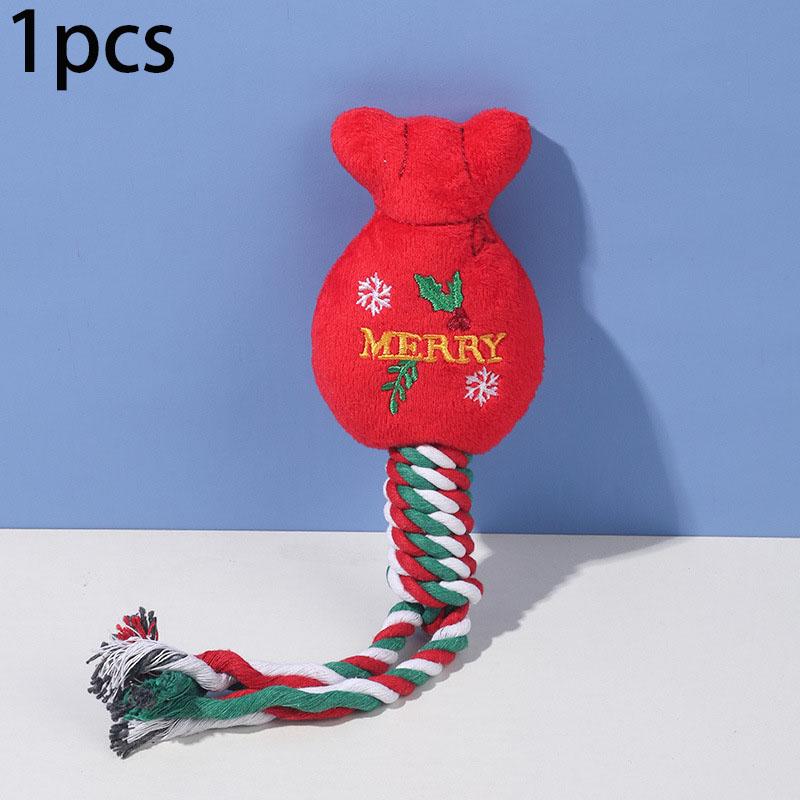 Pet Christmas Supplies Dog Toy Teeth Cleaning Rope Knot Cotton Rope Toy Cute Cartoon Chewing Toy