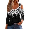 Damen Casual Shirt Bluse Print V-Ausschnitt Sexy Cold Shoulder 3/4 Ärmel Top
