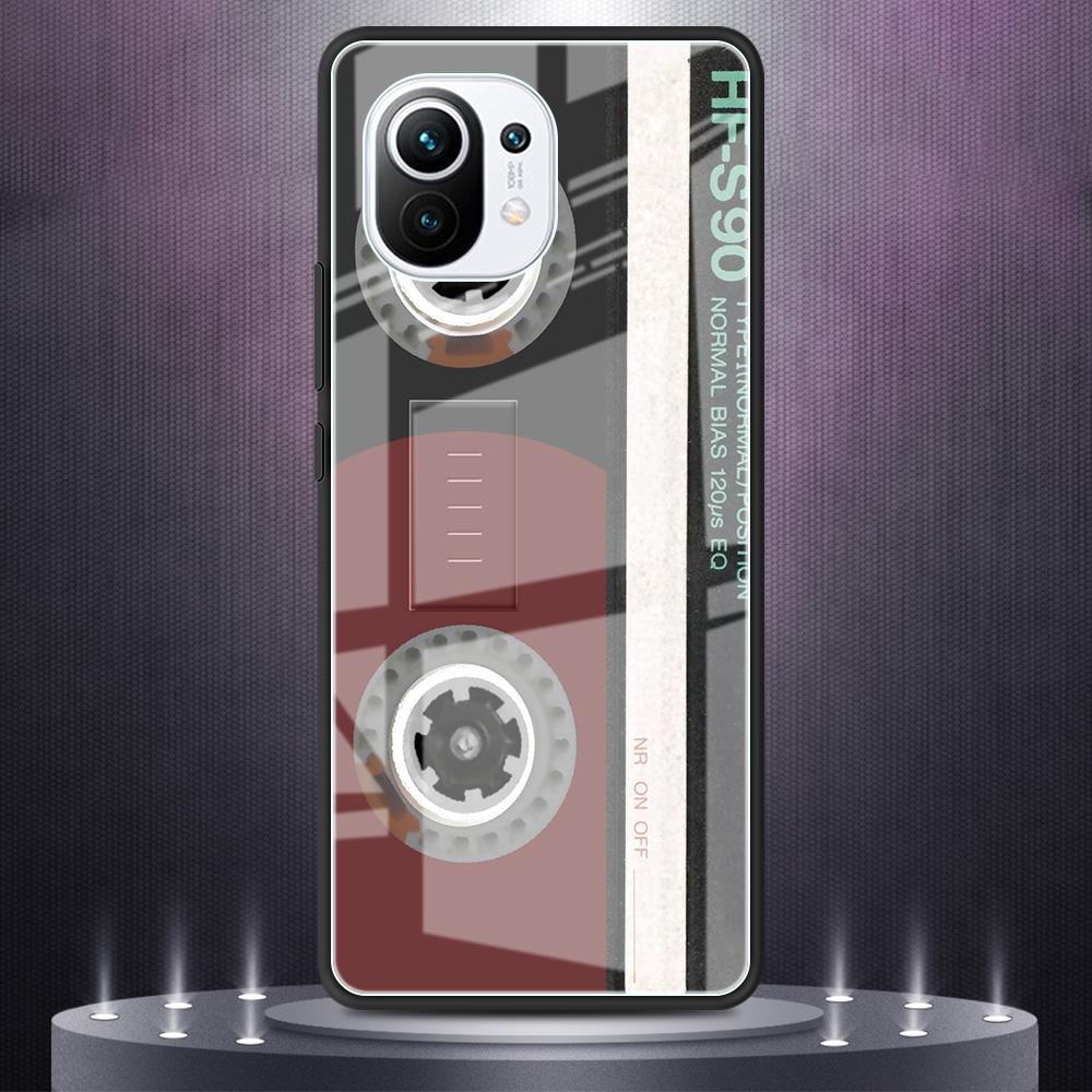 Glas-Telefonhülle für Xiaomi Mi Poco X3 NFC 11 Lite 10T Pro 9T Note 10 10TLite M3 CC9 Luxus-Cover Retro-Kassettenband