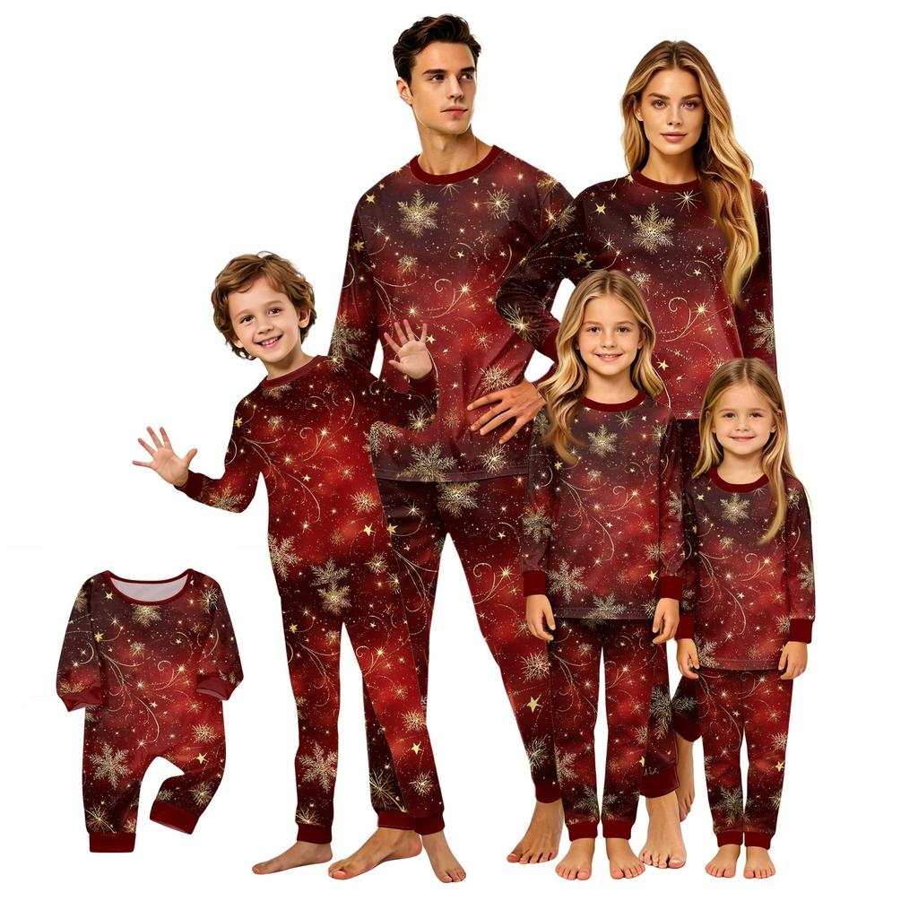 Christmas Printed Family Matching Long Sleeve Neck Loungewear Set for Parents and Kids