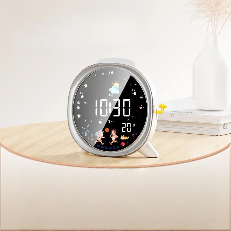 LED Alarm Clcok Digital Clcok LCD Screen Week Temperature Display Snooze Brightness Adjustable Voice Control Table Clock
