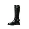 Ma Sichun of the Same Style~ Height Increase 4cm Fashionable Buckle with Round Head Splicing Thick Heel Knight Boots Women's Stacked Short Boots