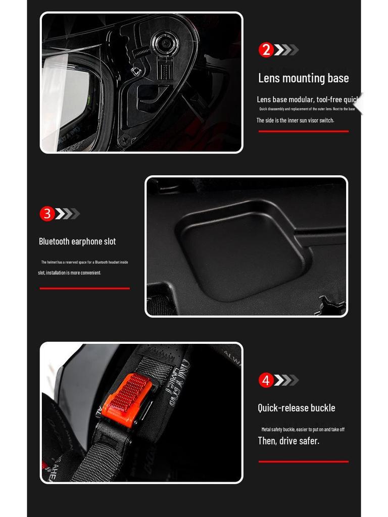 Unisex Double Lens Full Face Motorcycle Helmet with Large Tail Wing