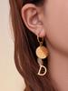 Qiong Yao Vintage Geometric Round Pendant Earrings with Beads, 18k Gold-Plated Luxurious D Letter Tassel Studs.