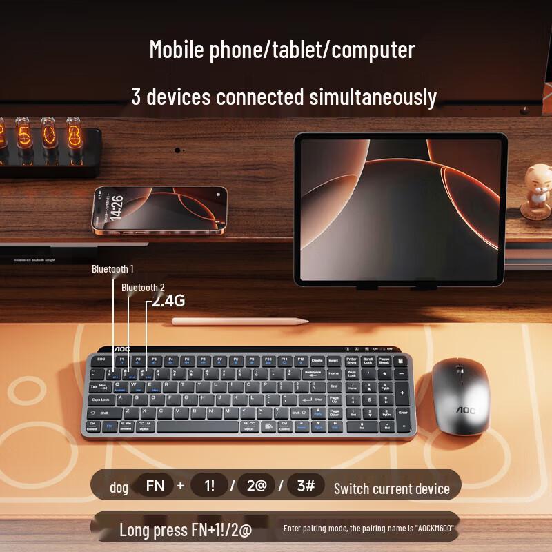 AOC KM600 Dual-Mode Wireless Keyboard & Mouse Combo with Mouse Pad