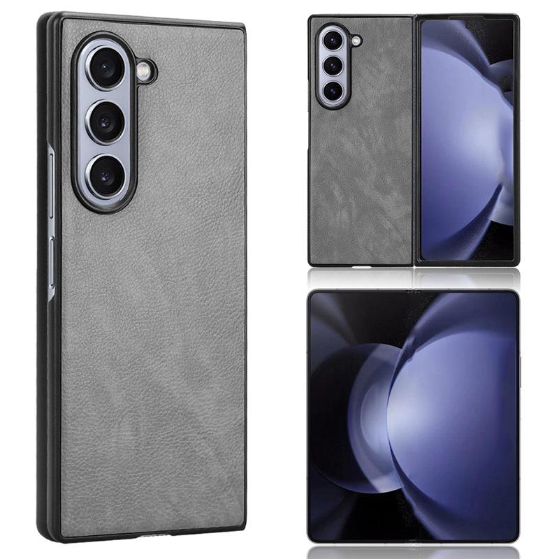 

For Samsung Galaxy Z Fold6 5G Case Litchi Texture PU Leather+PC Phone Cover Grey