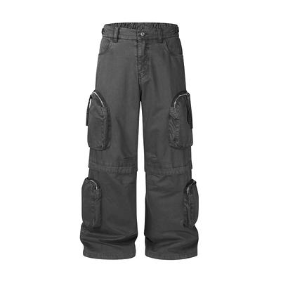 Męskie Bawełniane Vintage Spodnie Cargo z Wieloma Kieszeniami Luźne Szerokie Nogawki Proste Spodnie Codzienne Streetwear Workowate Spodnie Robocze