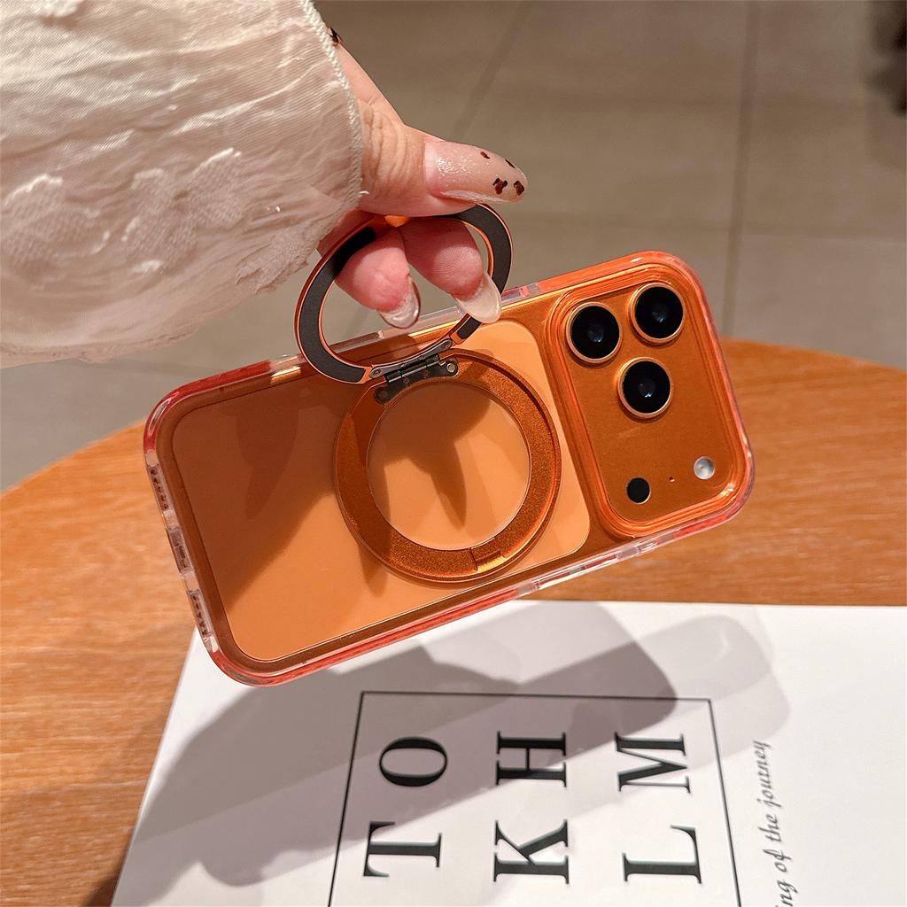 For iPhone 17 Pro Max Case Rotating Kickstand TPU PC Clear Phone Cover with Metal Buttons