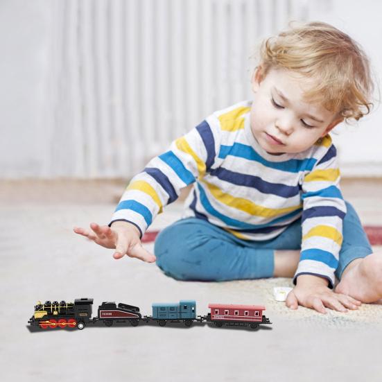 1 Set Vintage Steam Train Toy with Locomotive 3 Carriages Pull Back Realistic Mini Kids Retro Die-cast Train Model Ornament Boys Girls Birthday Gift