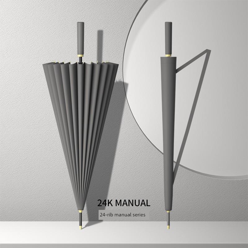 24-Rib Automatic Umbrella, Large Size, Extra-Large, Factory Bulk Straight Handle Long Handle Umbrella, Dual-Use for Sun and Rain, with Logo Printing