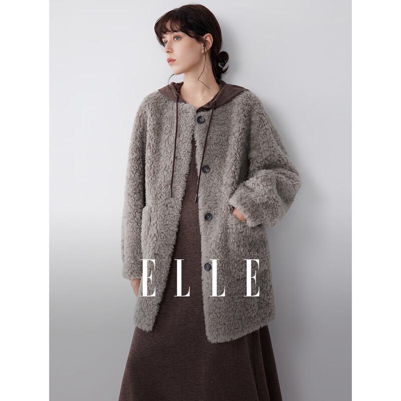 ELLE 100% Lamb Wool Knit Scarf Plush Coat M