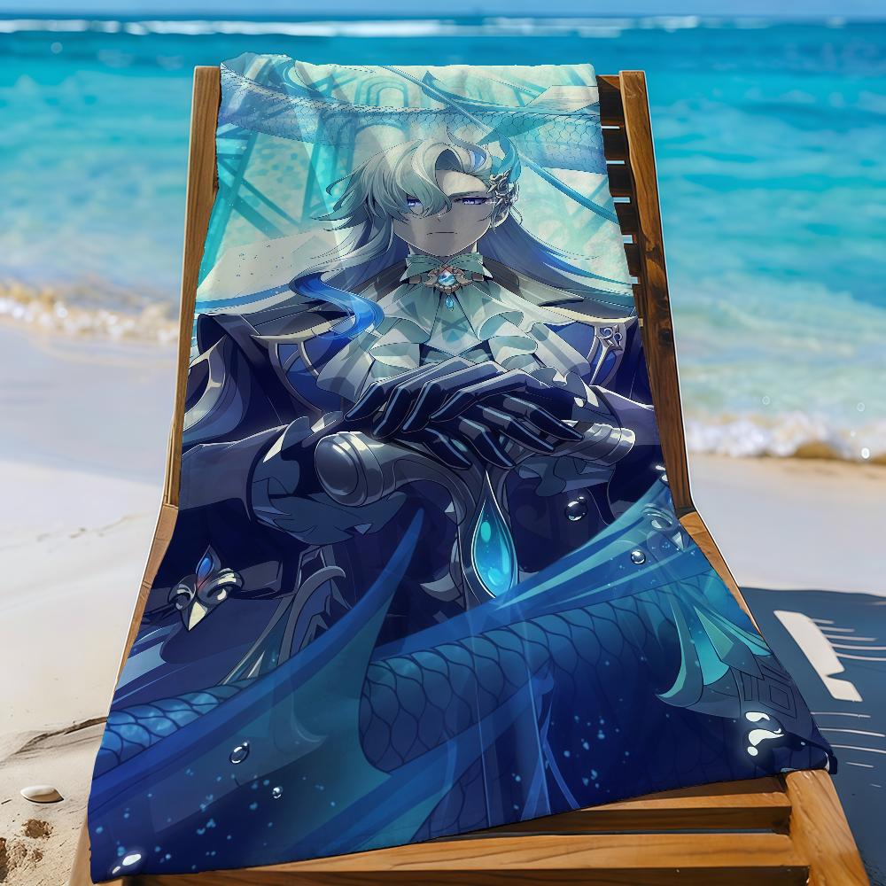 Game Genshin Impact Neuvillette Towel Sports Quick Dry Travel Camping Gear Sandproof Soft Light Large Beach Towel