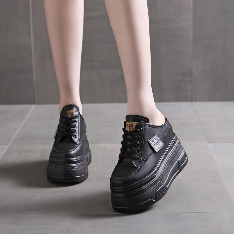 

Мода 12 см Женская летняя обувь Слипоны Натуральная кожа Модные женские тапочки на танкетке Платформа Сандалии на танкетке Сандалии 34 чёрный