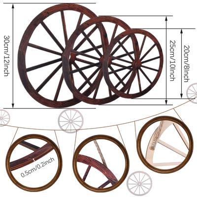 3 Pcs Wooden Wagon Wheel Decor 12/10/8 Inch Western Wall Hanging Decor Vintage Style Farmhouse Rustic Wagon Wheels