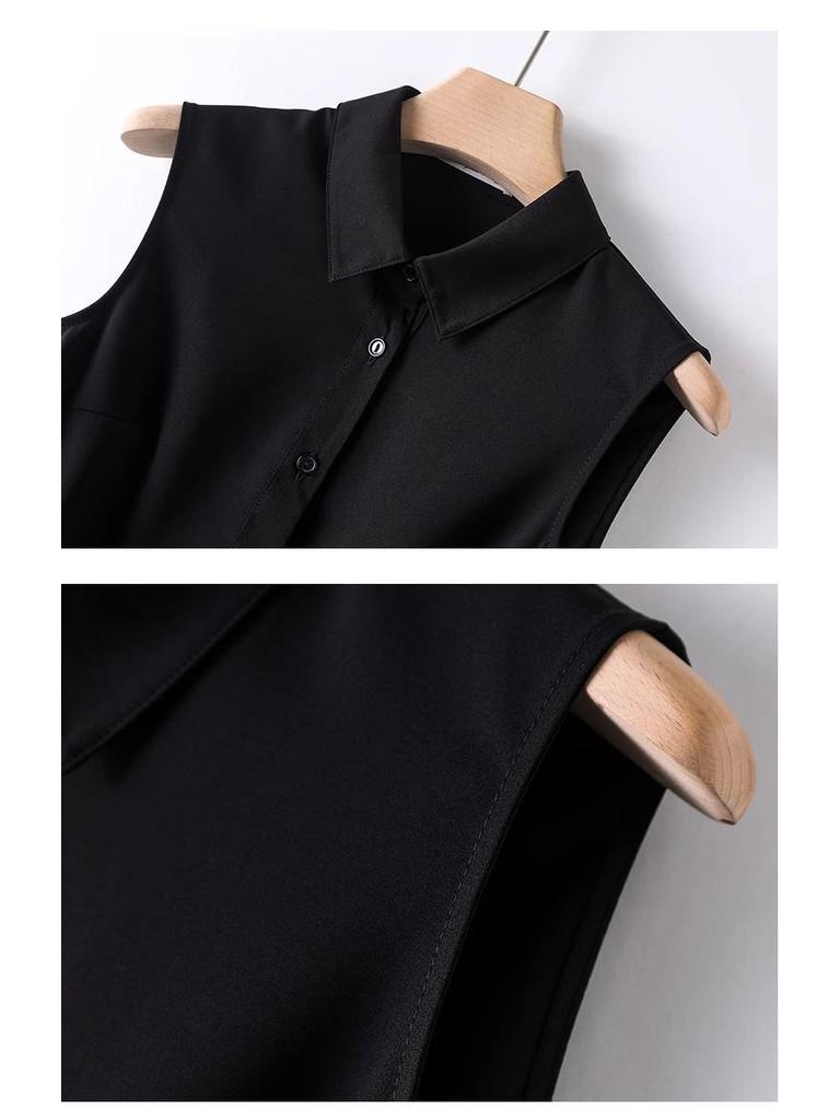 Women's White Sleeveless Chiffon Layered Vest Top with Collar - Ideal for Spring, Summer, and Autumn.