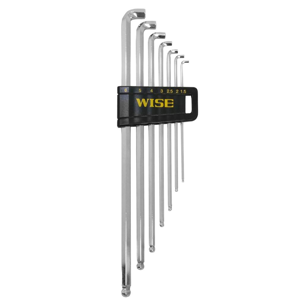 WISE Ball Point Hex Wrenches, 1.5/2/2.5/3/4/5/6mm, Long and Extra Short, SBGTL-700, Pack of 7