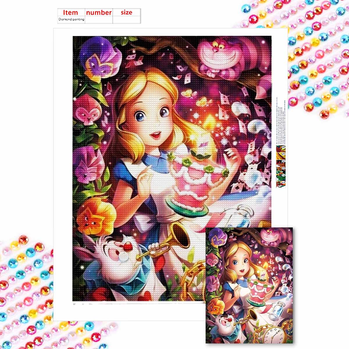 

Полная круглая алмазная живопись Алиса в Стране чудес Искусство Стразы Картина Мозаика Сделай сам 5D Вышивка крестом Домашнее украшение Round 20x30cm