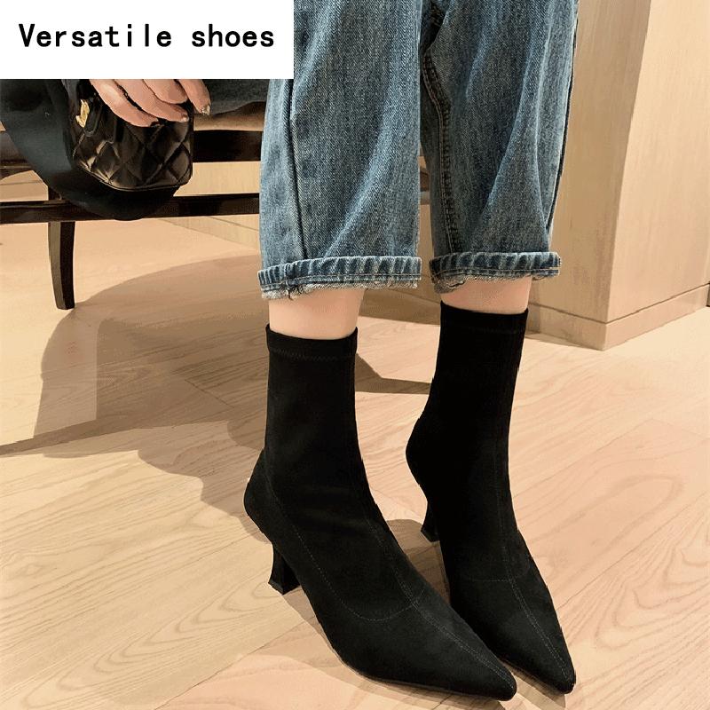 Kobiety na wysokim obcasie Elastyczne dopasowane botki Modne Eleganckie Nowoczesne Krótkie Botki Jesienne Damskie Buty na Imprezę Taneczną