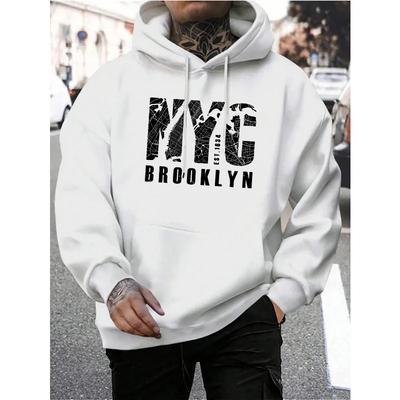 Men's Casual Fashion High-end Quality NYC Print Autumn Winter Thick Warm Street Fashion Hoodie