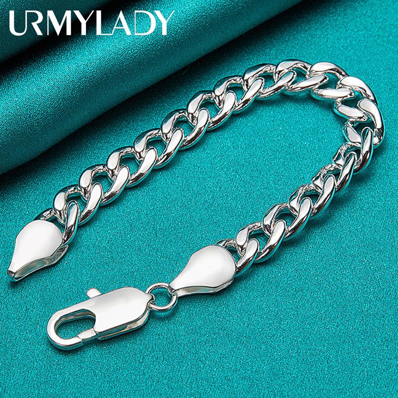 925 Sterling Silver 10mm Side Chain Bracelet Fashion Jewelry MB039
