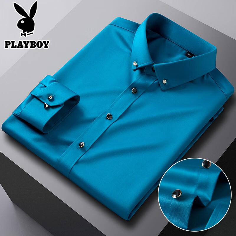 

PLAYBOY Men s Ice Silk Long-Sleeve Business Casual Shirt M