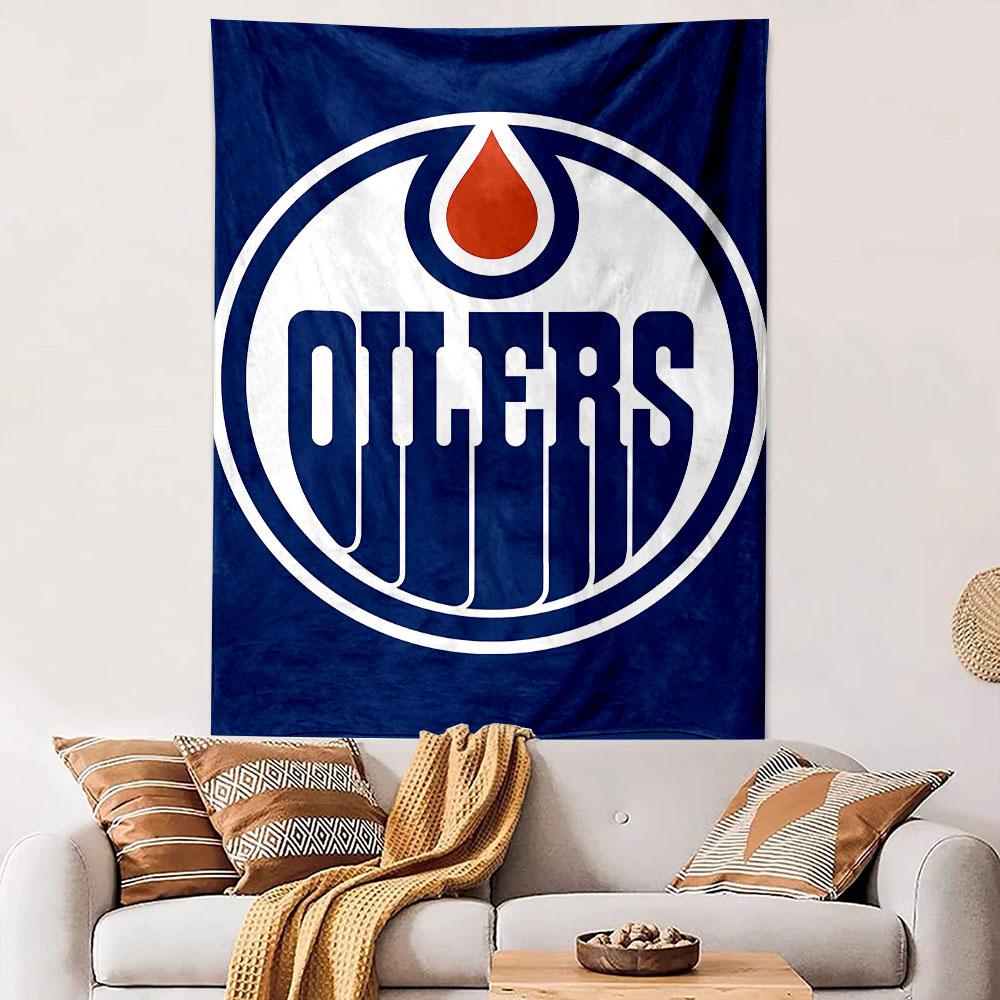 Edmonton Oilers Logo Tapestry Wall Hanging, NHL Hockey Team Art, Sports Wall Decor for Bedroom Living Room Man Cave