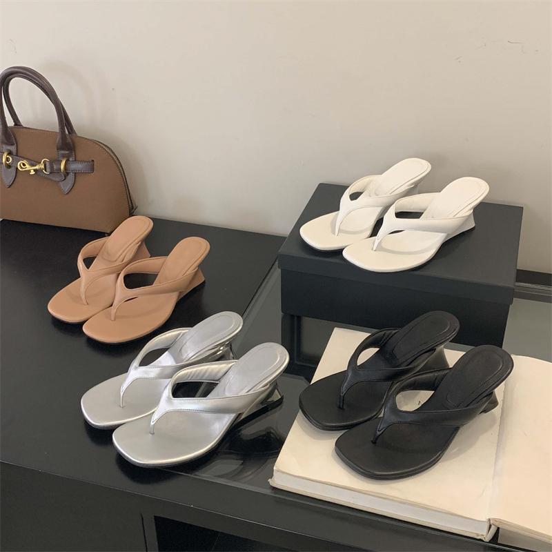 Eilyken Concise Square Clip Toe Platform Wedges Women Slippers Fashion High Heels Flip Flops Summer Shoes