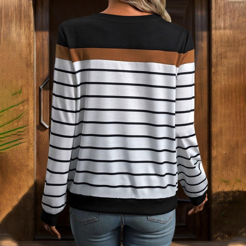 Autumn Women's Long Sleeve Round Neck Striped Sweatshirt for Women