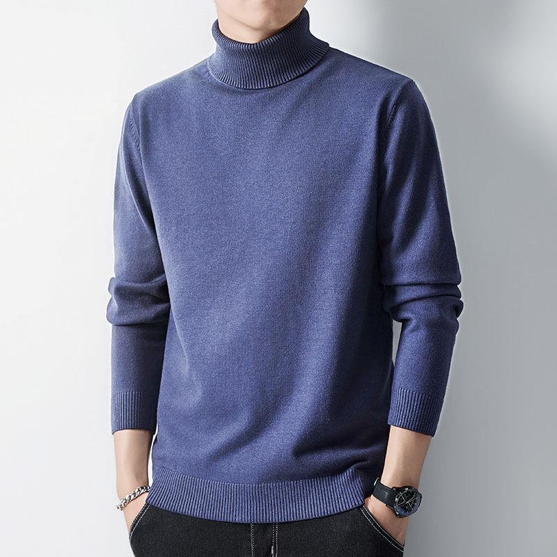 Men's Plus Velvet Thick Knitwear: Wear-Resistant High-End Wool Sweater with Fold-Over Neck.