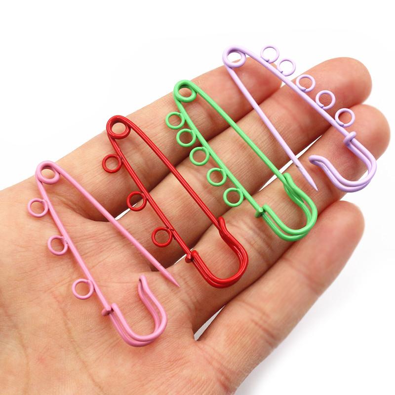 10pcs 50x16mm Safety Pins Brooch Metal Sewing Pins Clothes Pins with 3/5 Loops for Tags DIY Crafts Jewelry Making Findings